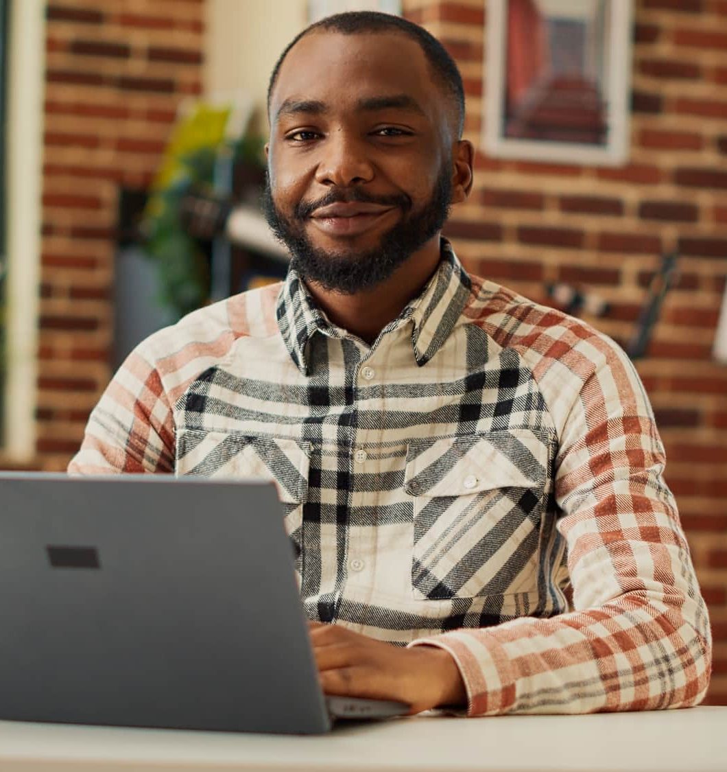 African american person working remote from home
